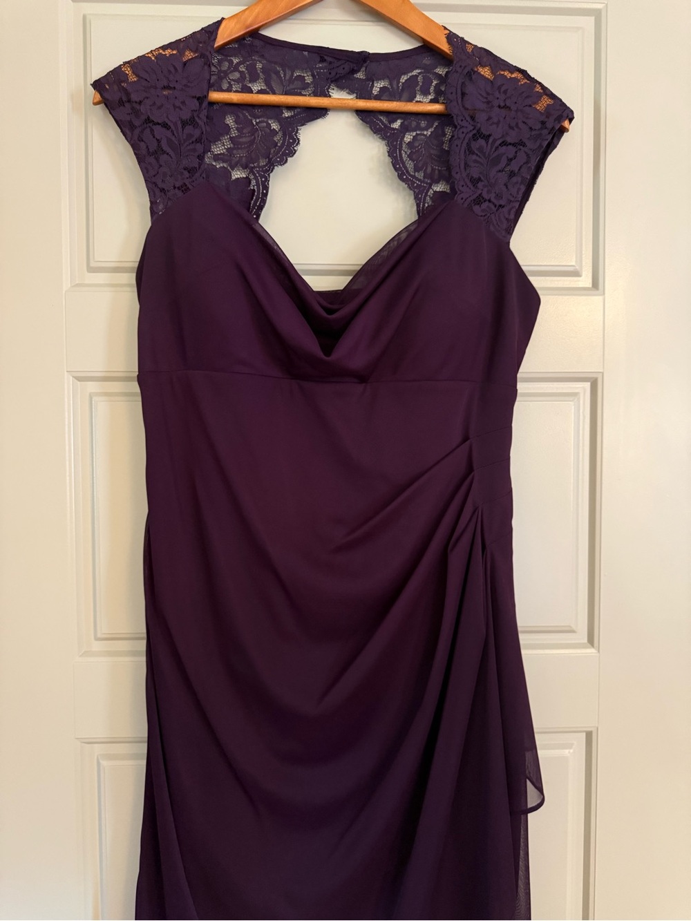 Xscape One-Shoulder Lace-Back Evening Dress - Plum